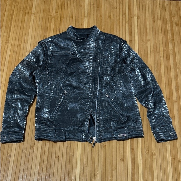 Jamie Sadock Black and Silver Crinkle Moto Jacket - Picture 1 of 7